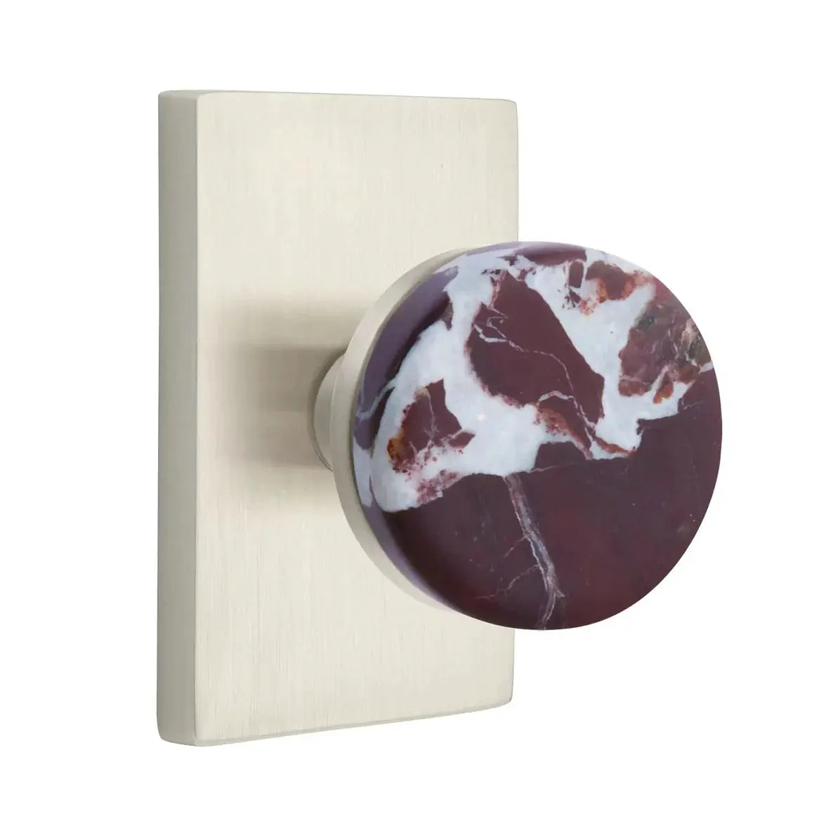 Emtek Rosso Levanto Marble Knob with Modern Rectangular Rosette and Conical Stem by Emtek