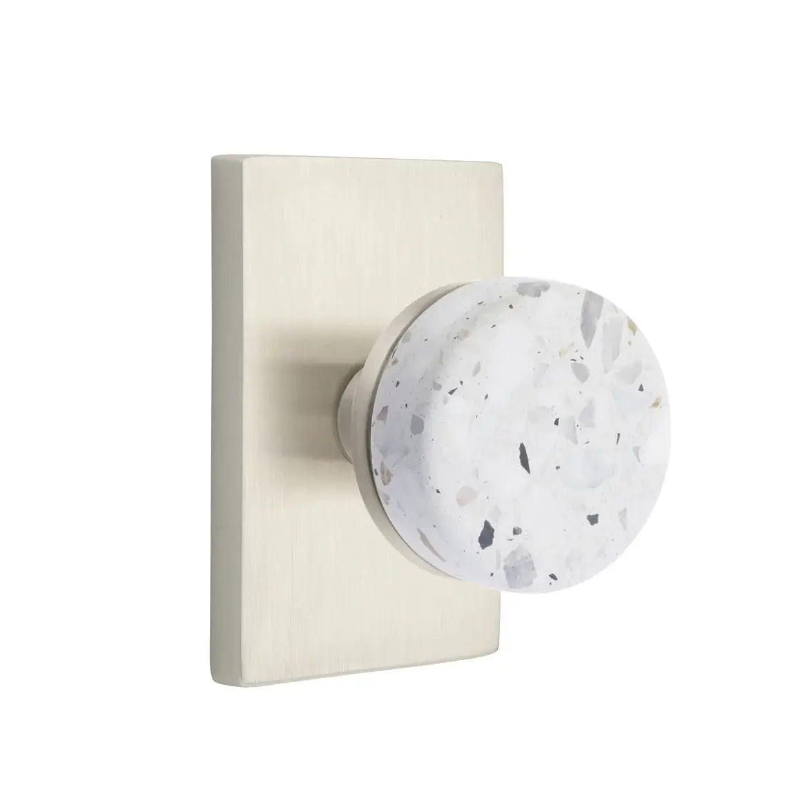 Emtek Light Terrazzo Knob with Modern Rectangular Rosette and Conical Stem by Emtek