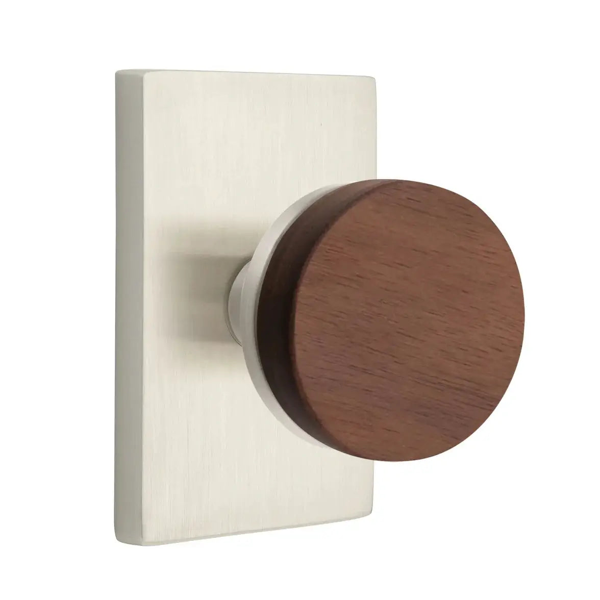 Emtek Walnut Knob with Modern Rectangular Rosette and Conical Stem by Emtek