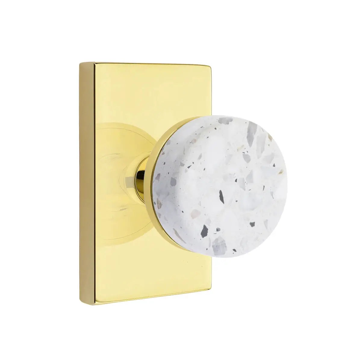 Emtek Light Terrazzo Knob with Modern Rectangular Rosette and Conical Stem by Emtek