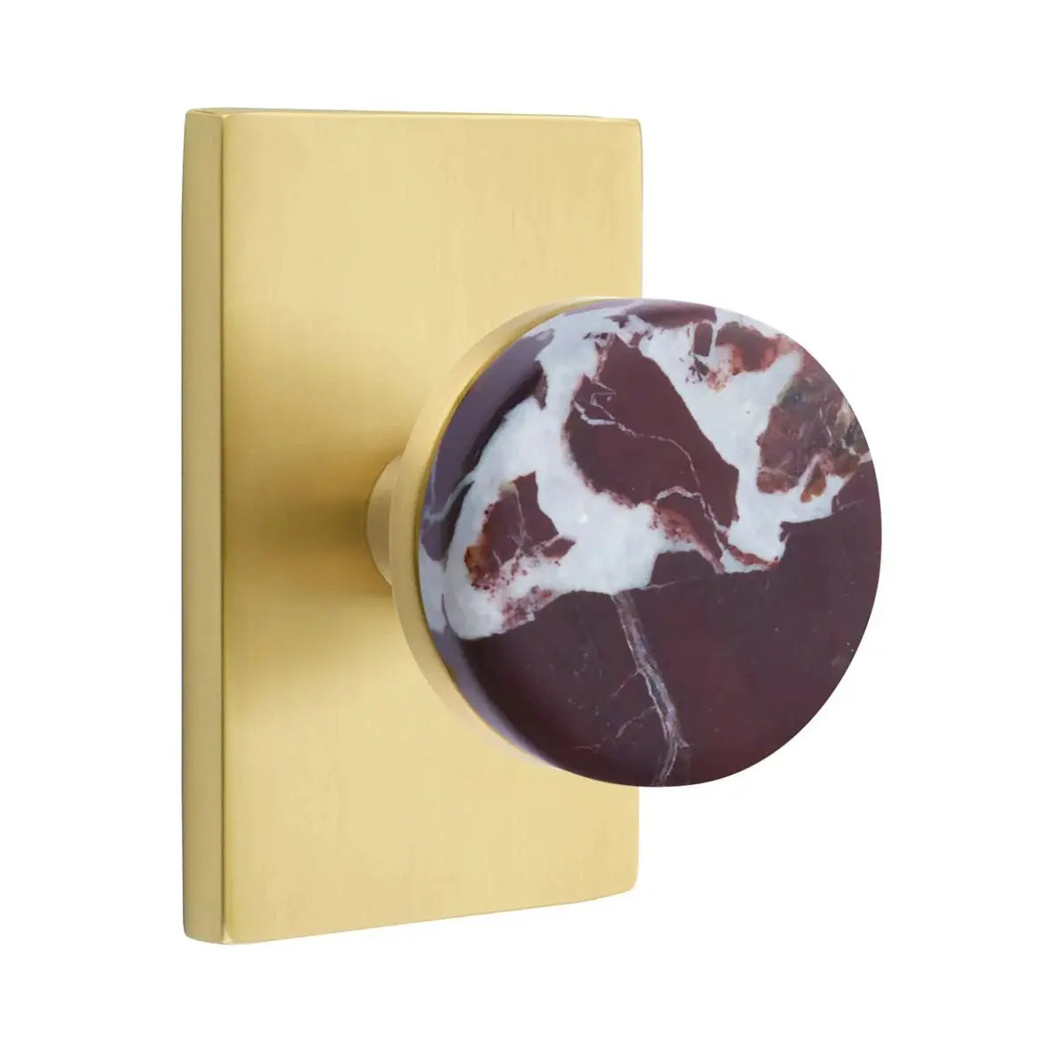 Emtek Rosso Levanto Marble Knob with Modern Rectangular Rosette and Conical Stem by Emtek