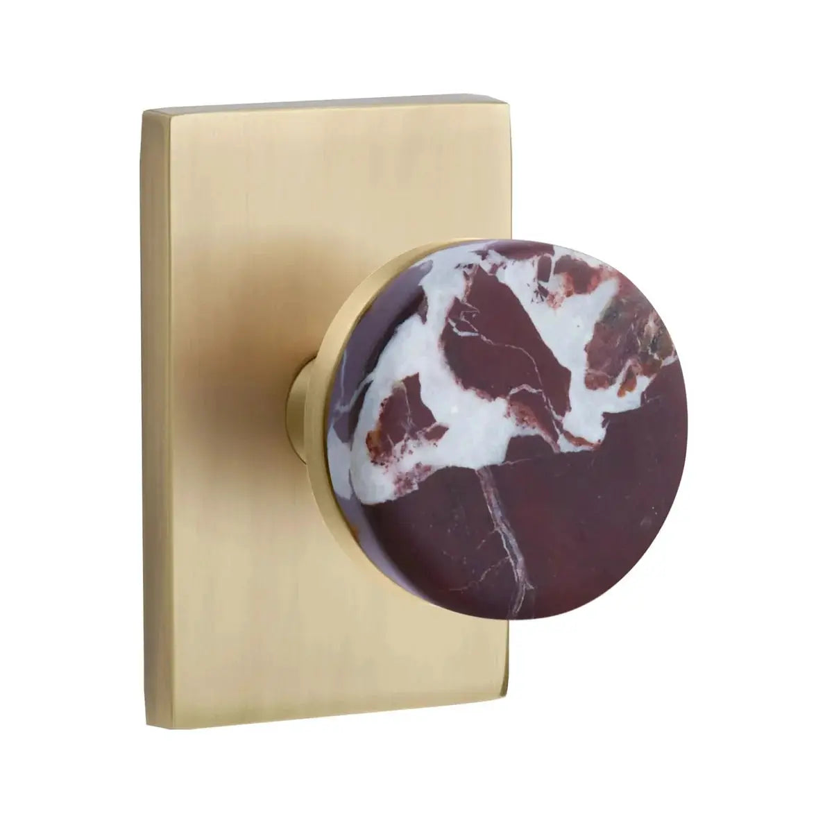 Emtek Rosso Levanto Marble Knob with Modern Rectangular Rosette and Conical Stem by Emtek