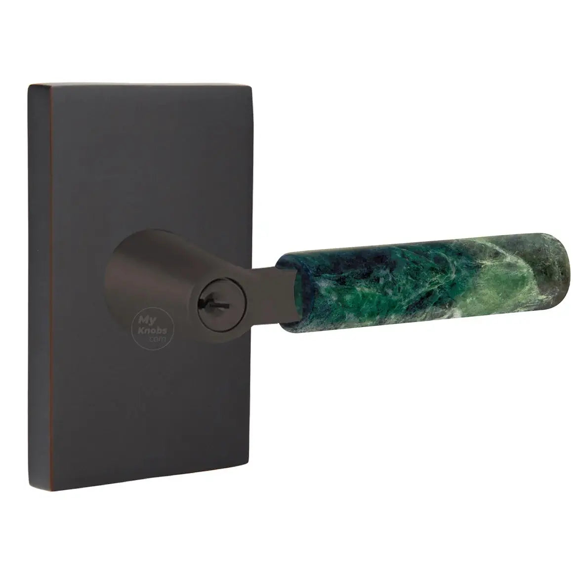 Emtek Green Marble Lever with Modern Rectangular Rosette and L-Square Stem by Emtek