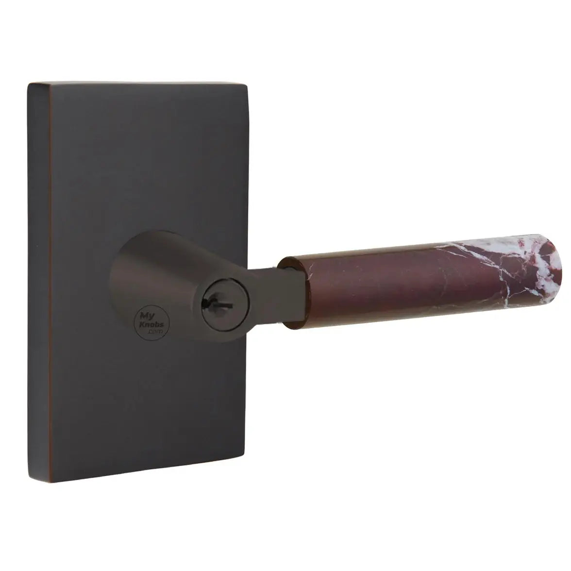 Emtek Rosso Levanto Marble Lever with Modern Rectangular Rosette and L-Square Stem by Emtek