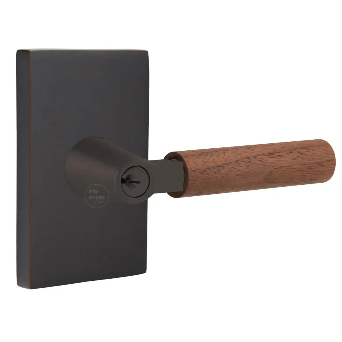 Emtek Walnut Lever with Modern Rectangular Rosette and L-Square Stem by Emtek