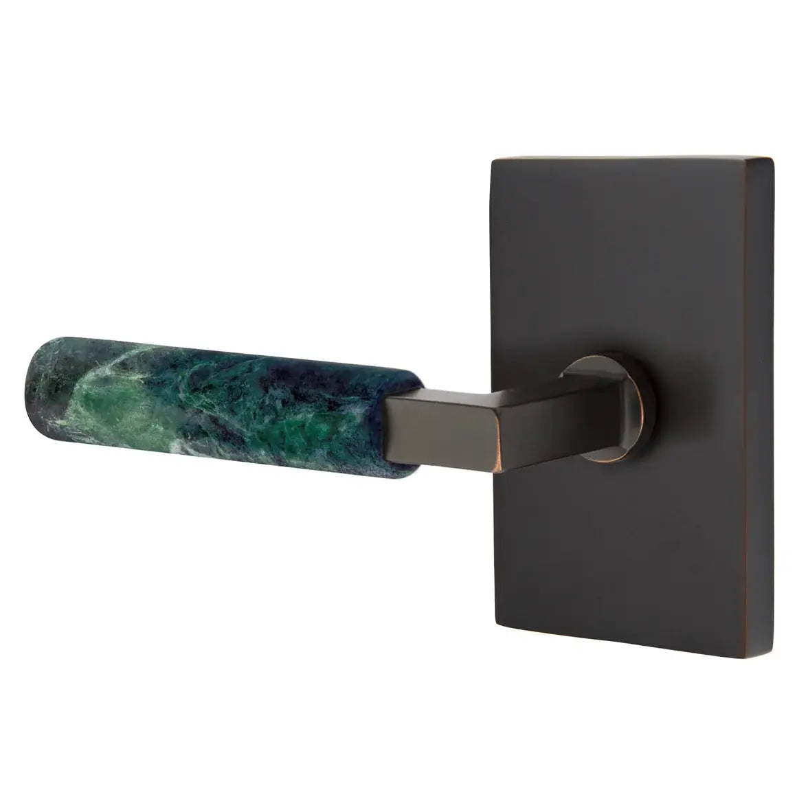 Emtek Green Marble Lever with Modern Rectangular Rosette and L-Square Stem by Emtek