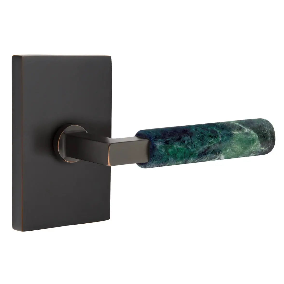 Emtek Green Marble Lever with Modern Rectangular Rosette and L-Square Stem by Emtek