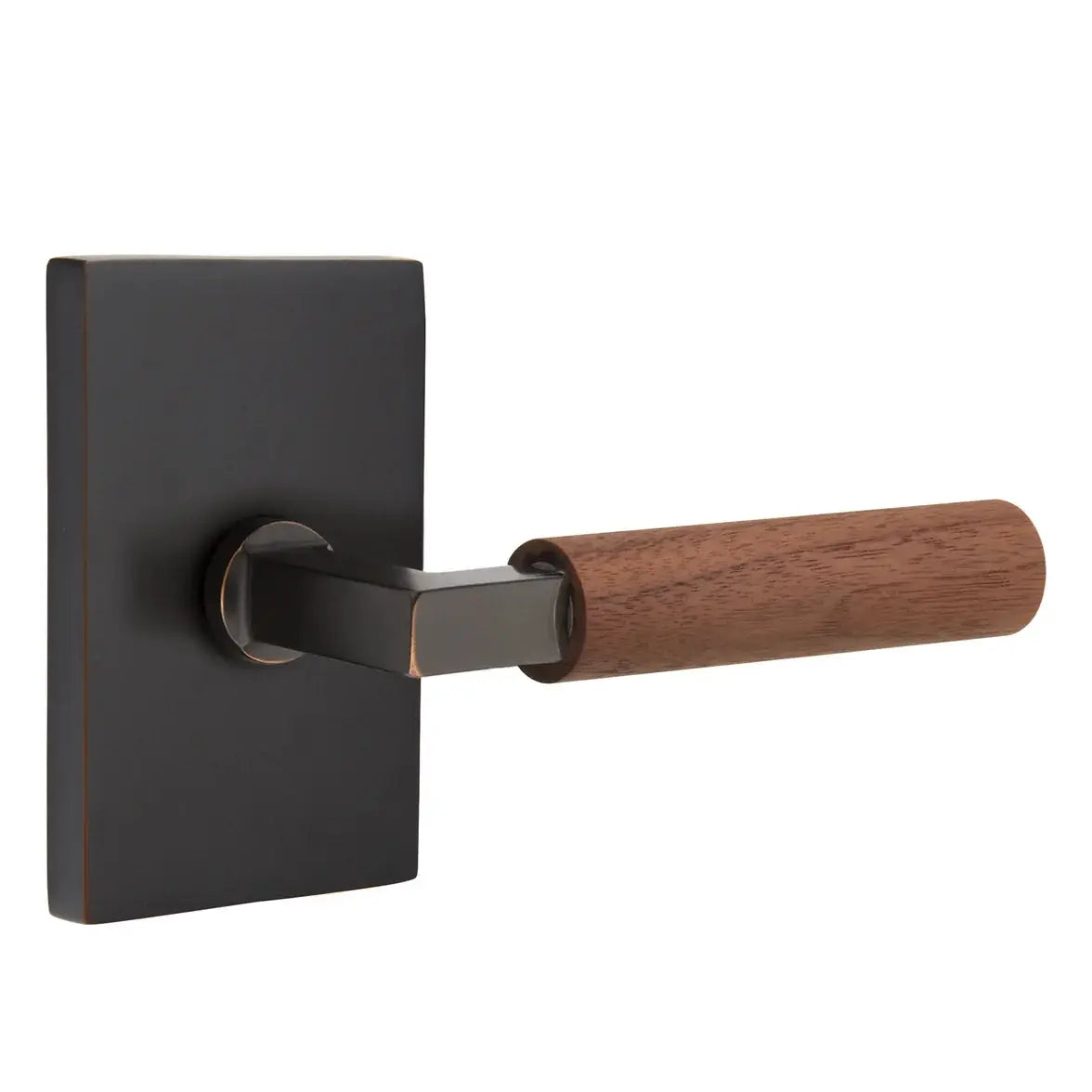 Emtek Walnut Lever with Modern Rectangular Rosette and L-Square Stem by Emtek