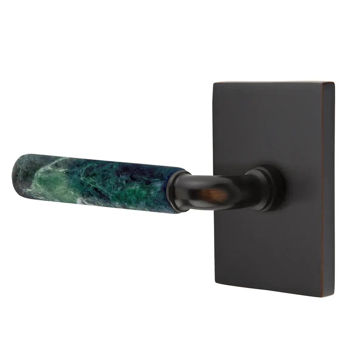 Emtek Green Marble Lever with Modern Rectangular Rosette and R-Bar Stem by Emtek