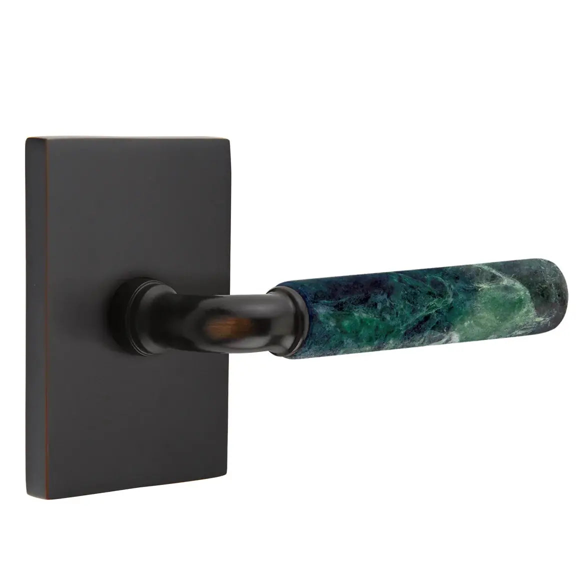 Emtek Green Marble Lever with Modern Rectangular Rosette and R-Bar Stem by Emtek