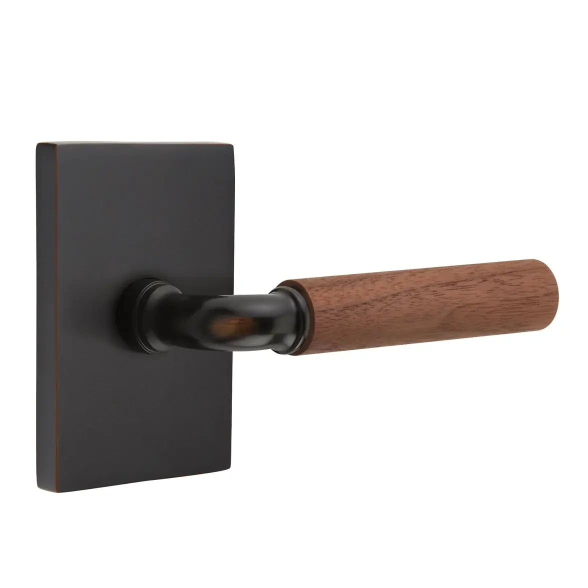 Emtek Walnut Lever with Modern Rectangular Rosette and R-Bar Stem by Emtek
