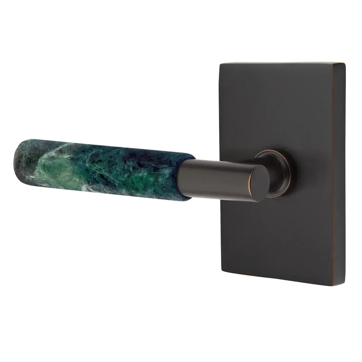 Emtek Green Marble Lever with Modern Rectangular Rosette and T-Bar Stem by Emtek