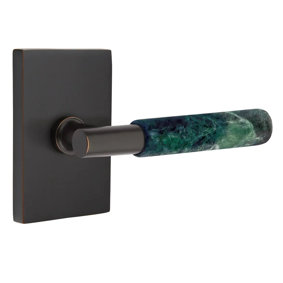 Emtek Green Marble Lever with Modern Rectangular Rosette and T-Bar Stem by Emtek