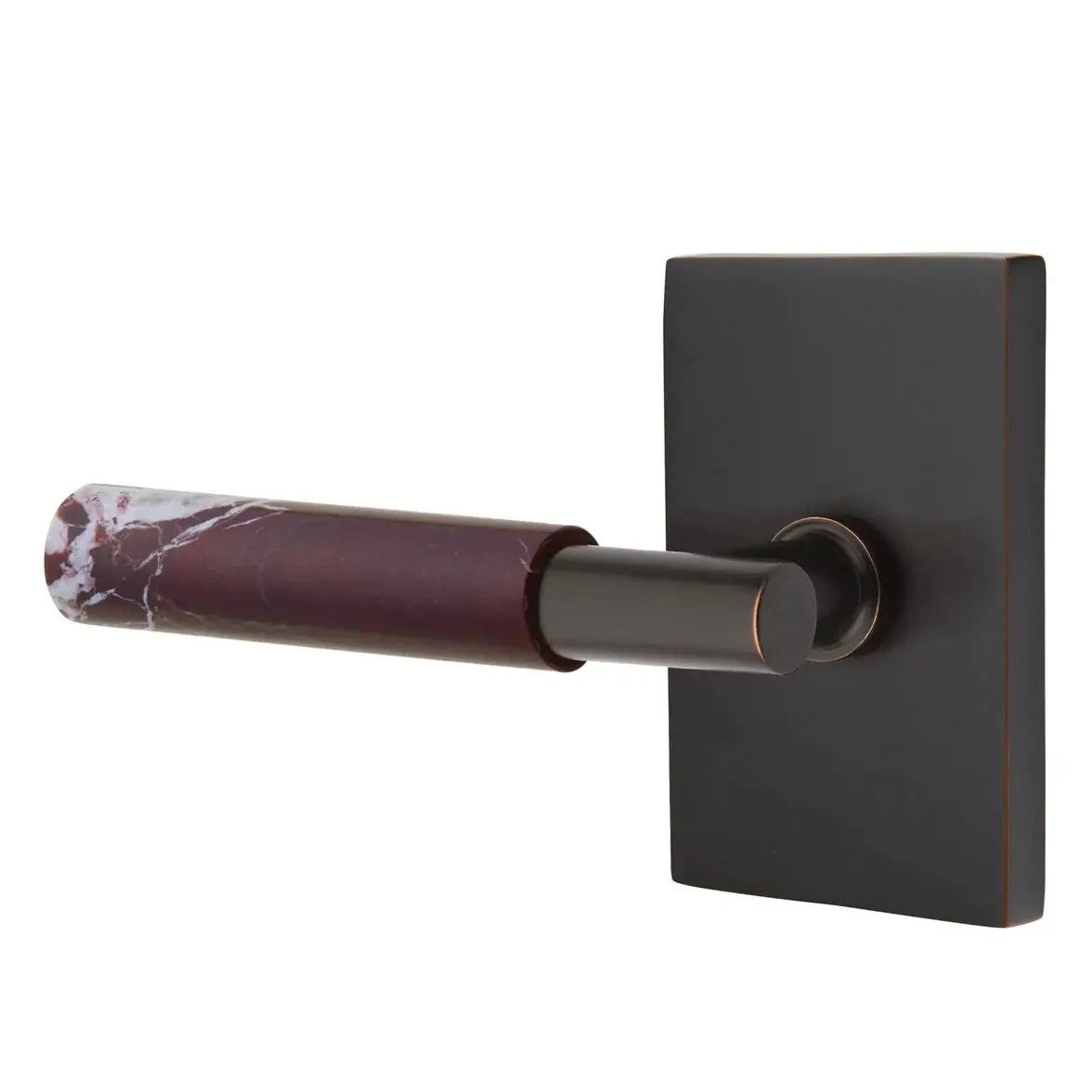 Emtek Rosso Levanto Marble Lever with Modern Rectangular Rosette and T-Bar Stem by Emtek