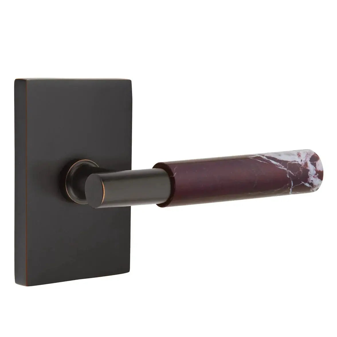 Emtek Rosso Levanto Marble Lever with Modern Rectangular Rosette and T-Bar Stem by Emtek