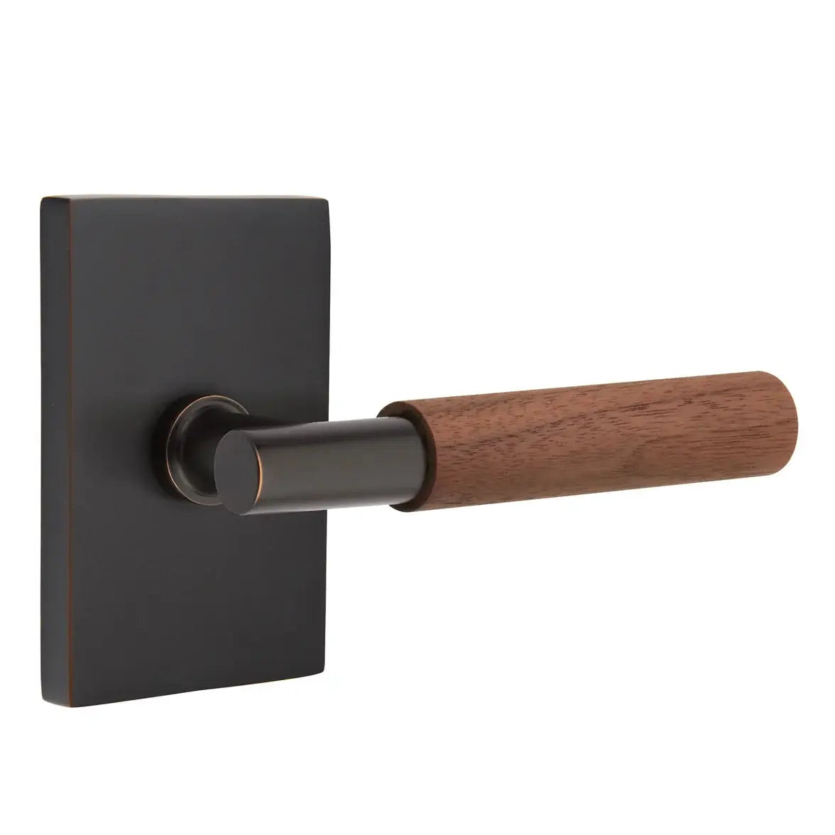 Emtek Walnut Lever with Modern Rectangular Rosette and T-Bar Stem by Emtek