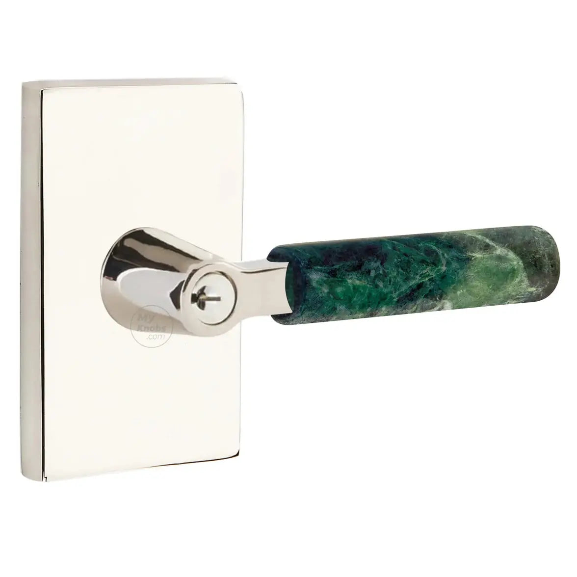Emtek Green Marble Lever with Modern Rectangular Rosette and L-Square Stem by Emtek