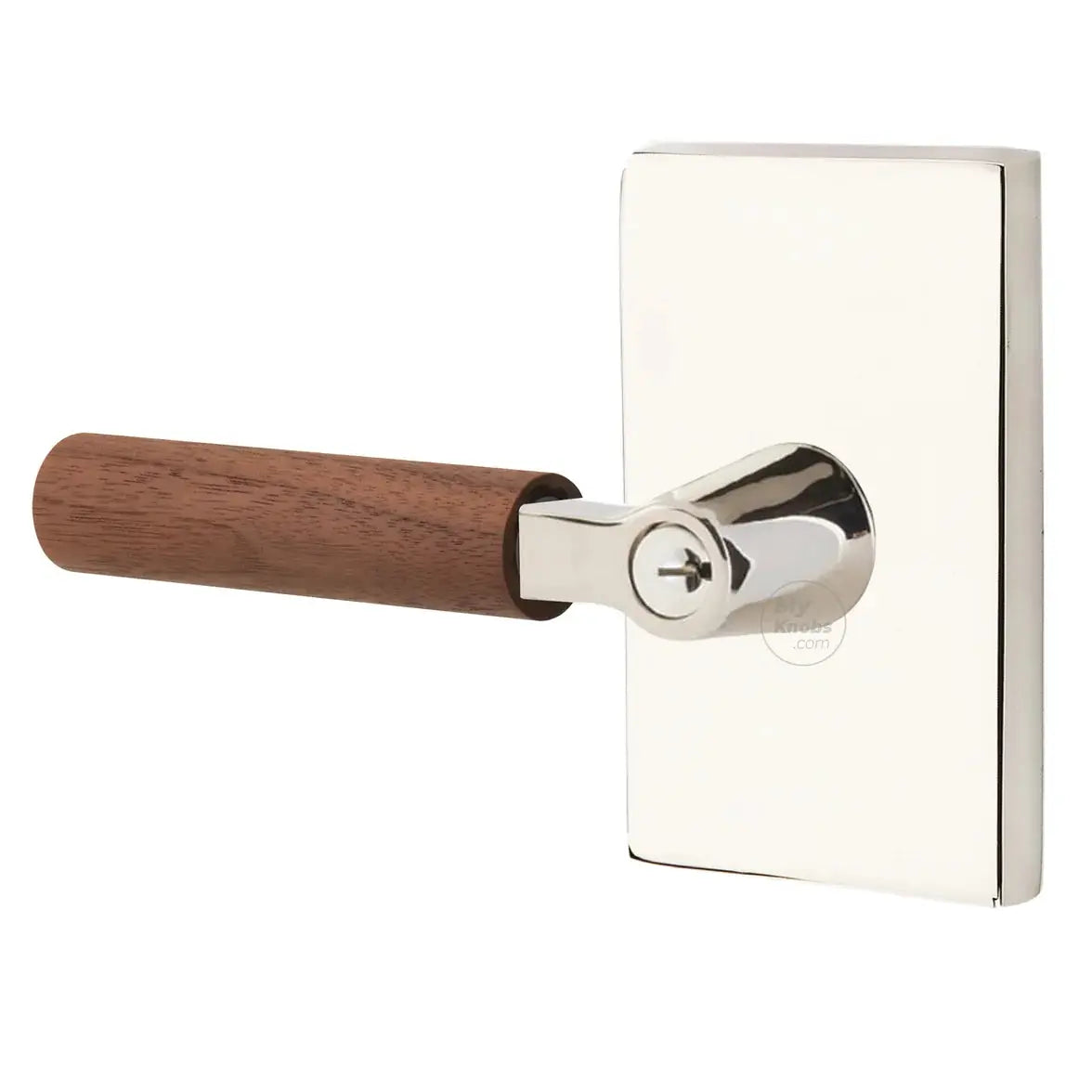 Emtek Walnut Lever with Modern Rectangular Rosette and L-Square Stem by Emtek