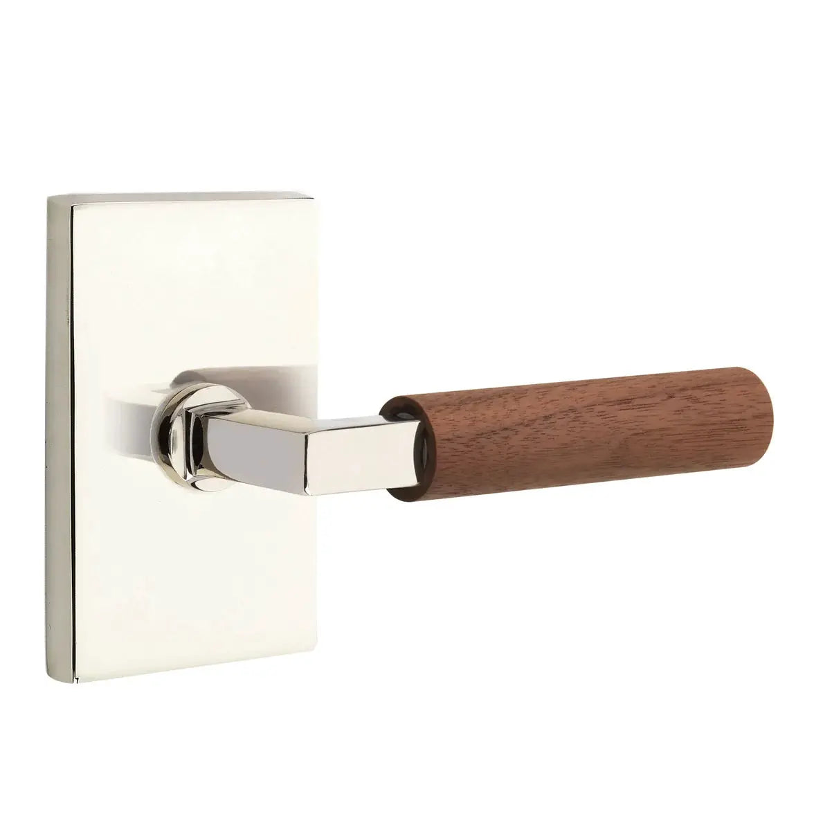 Emtek Walnut Lever with Modern Rectangular Rosette and L-Square Stem by Emtek