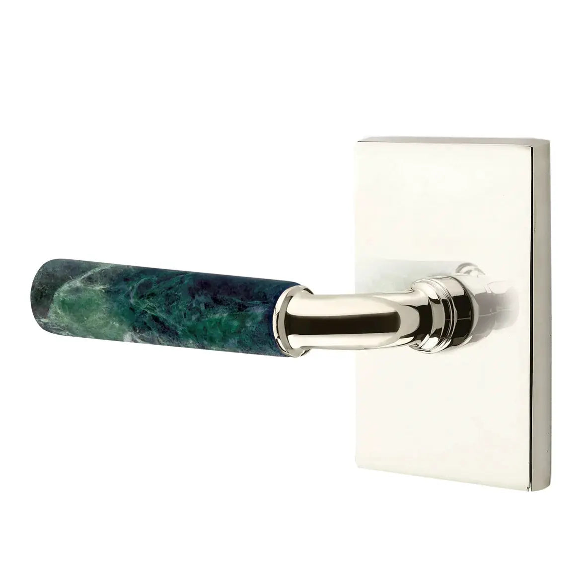 Emtek Green Marble Lever with Modern Rectangular Rosette and R-Bar Stem by Emtek