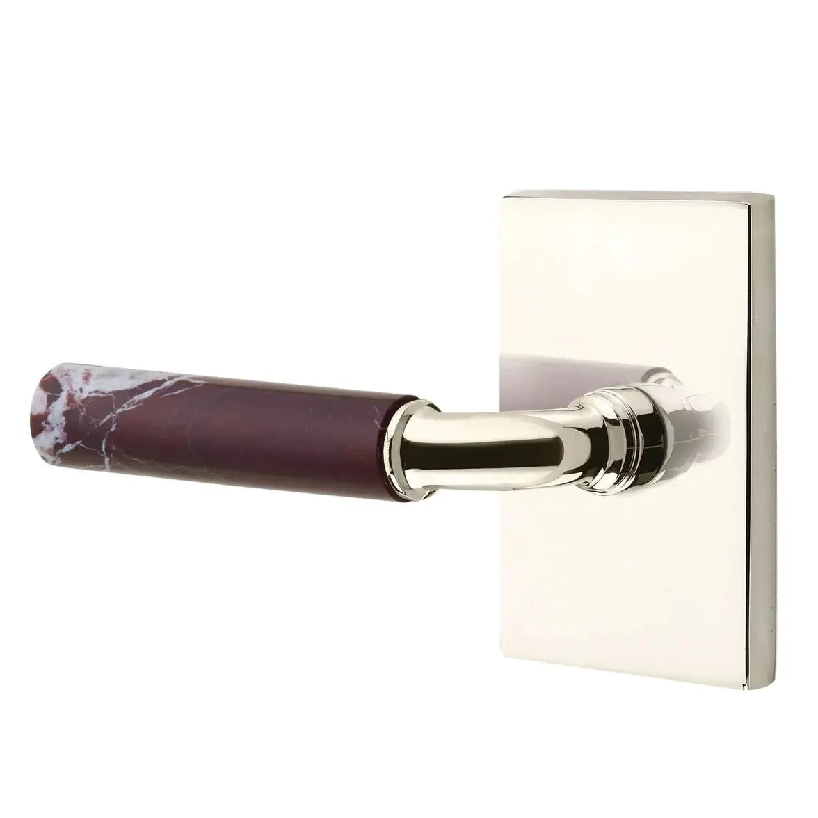 Emtek Rosso Levanto Marble Lever with Modern Rectangular Rosette and R-Bar Stem by Emtek