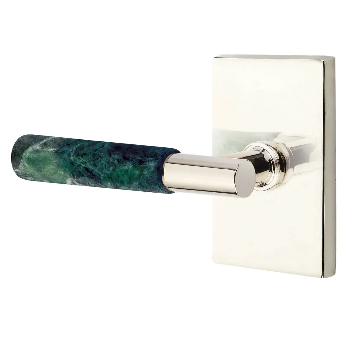 Emtek Green Marble Lever with Modern Rectangular Rosette and T-Bar Stem by Emtek