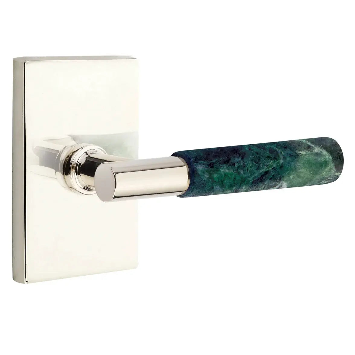 Emtek Green Marble Lever with Modern Rectangular Rosette and T-Bar Stem by Emtek