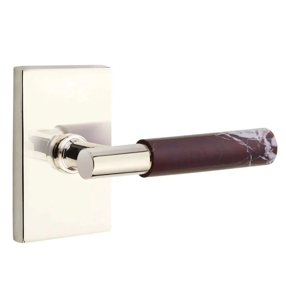 Emtek Rosso Levanto Marble Lever with Modern Rectangular Rosette and T-Bar Stem by Emtek