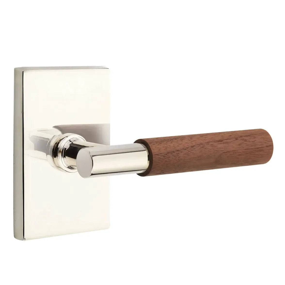 Emtek Walnut Lever with Modern Rectangular Rosette and T-Bar Stem by Emtek