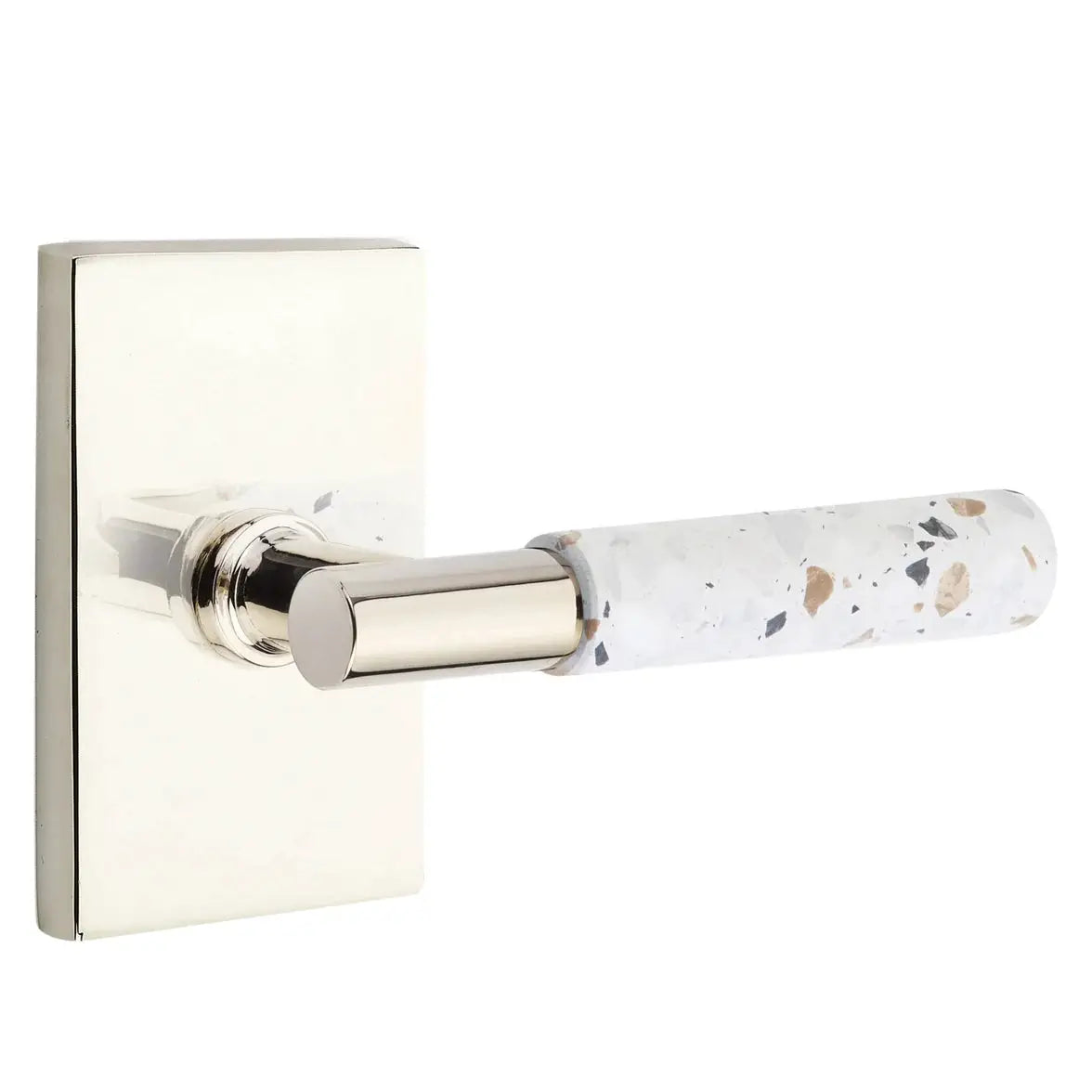 Emtek Light Terrazzo Lever with Modern Rectangular Rosette and T-Bar Stem by Emtek