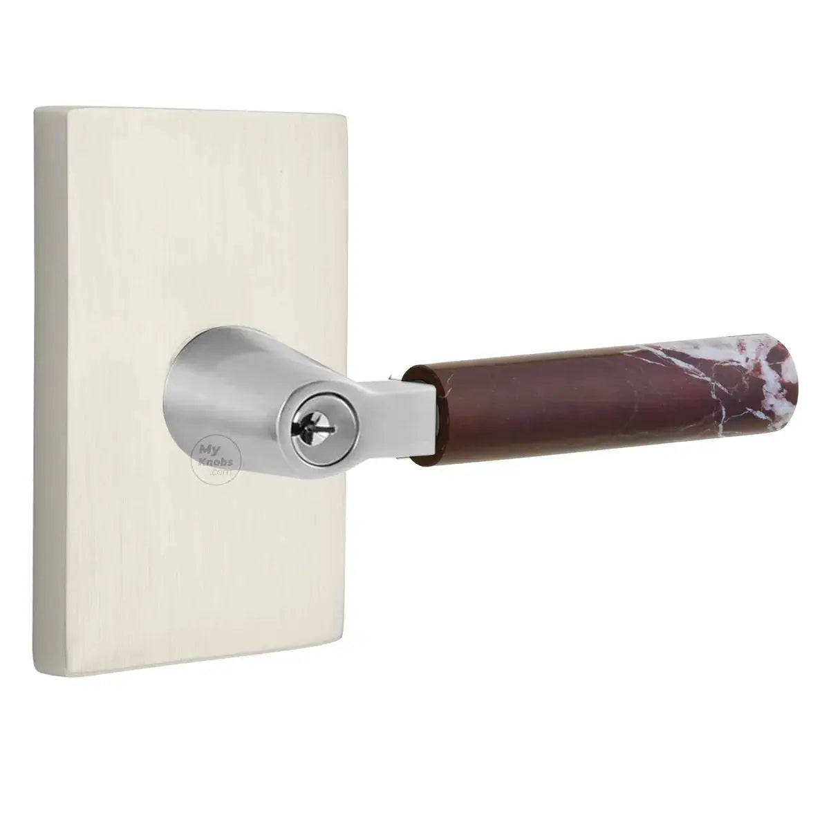 Emtek Rosso Levanto Marble Lever with Modern Rectangular Rosette and L-Square Stem by Emtek