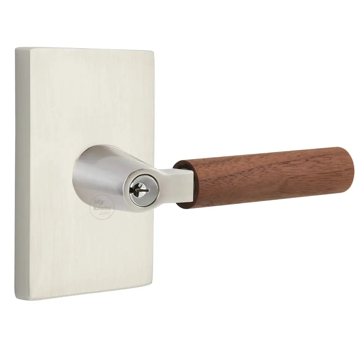 Emtek Walnut Lever with Modern Rectangular Rosette and L-Square Stem by Emtek