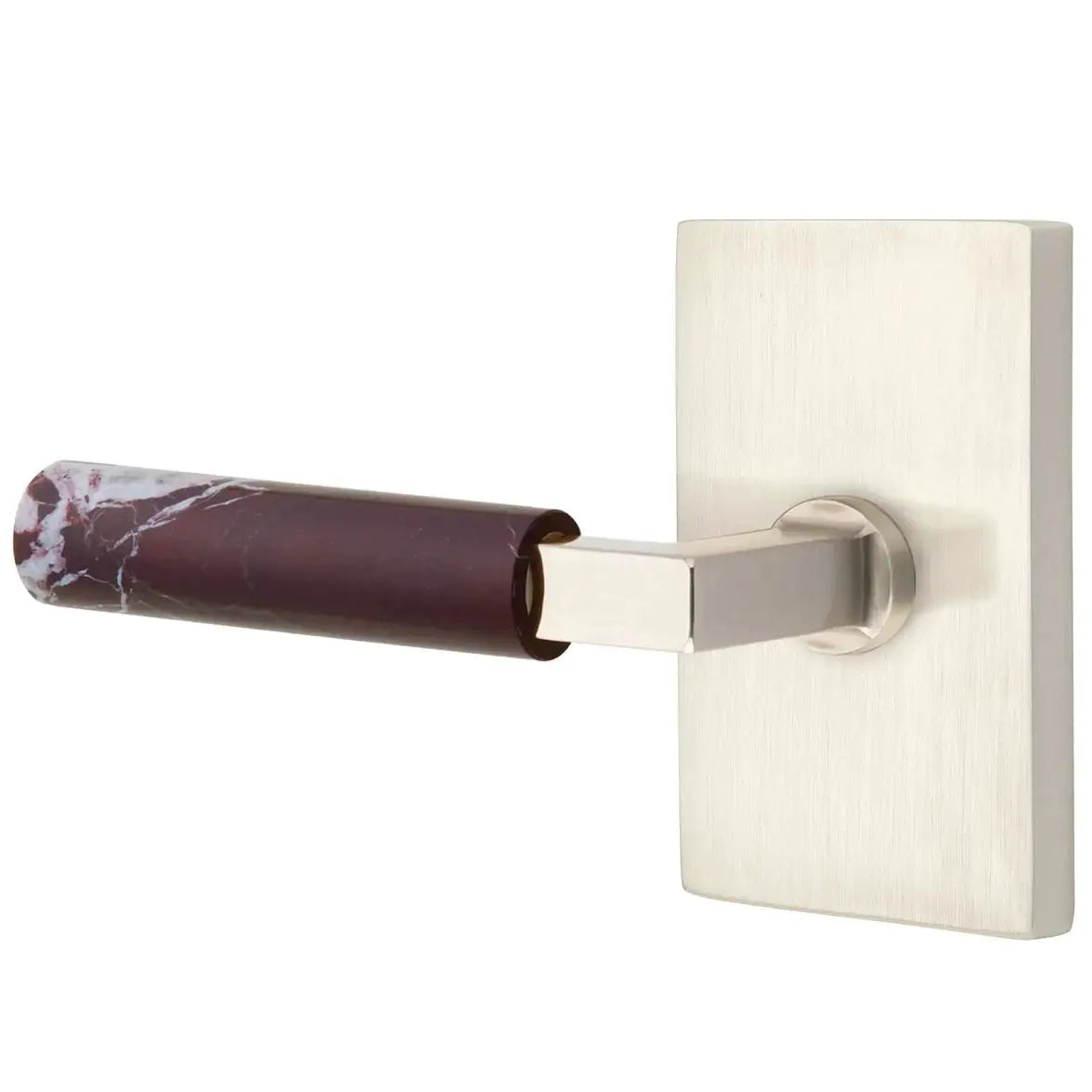 Emtek Rosso Levanto Marble Lever with Modern Rectangular Rosette and L-Square Stem by Emtek