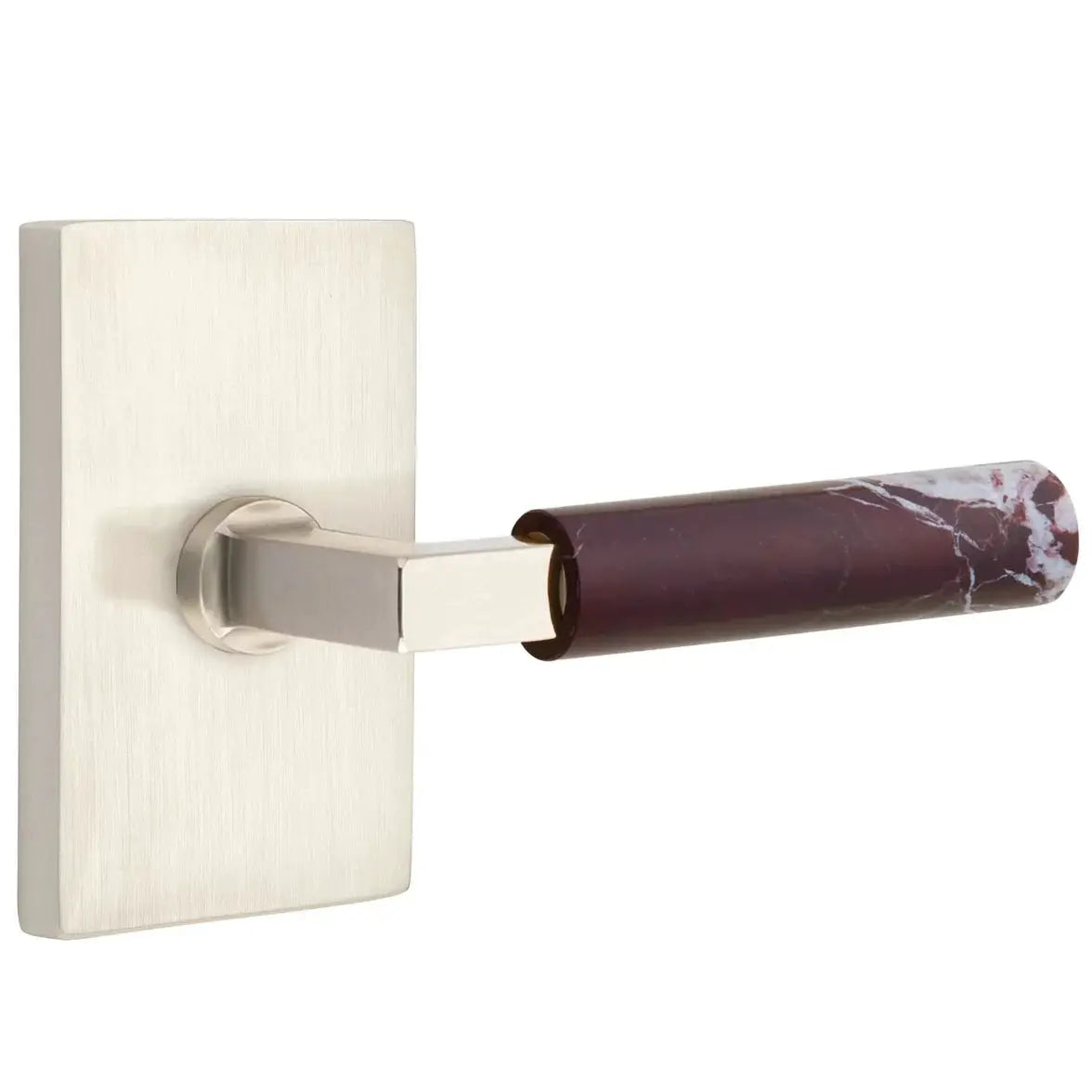 Emtek Rosso Levanto Marble Lever with Modern Rectangular Rosette and L-Square Stem by Emtek
