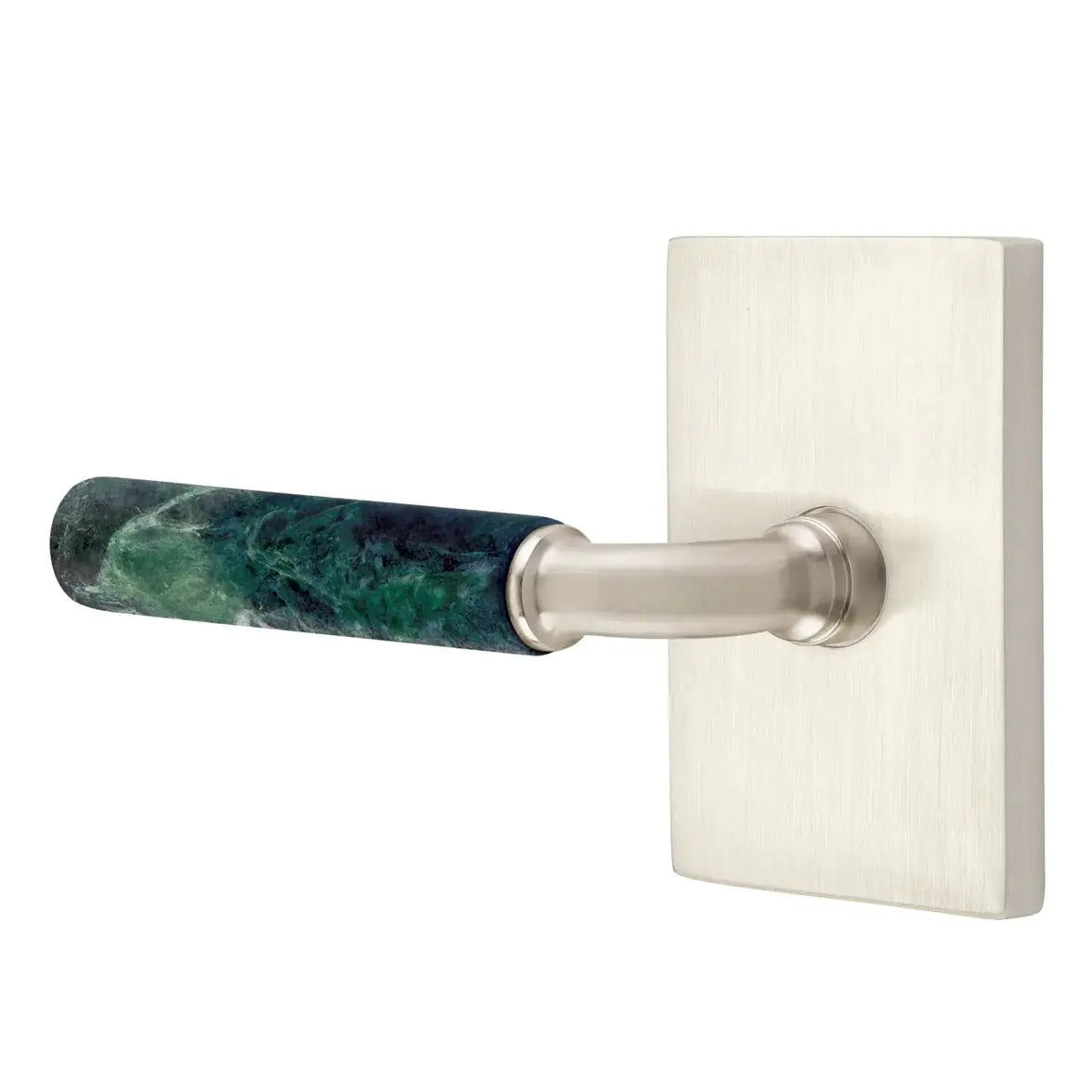 Emtek Green Marble Lever with Modern Rectangular Rosette and R-Bar Stem by Emtek