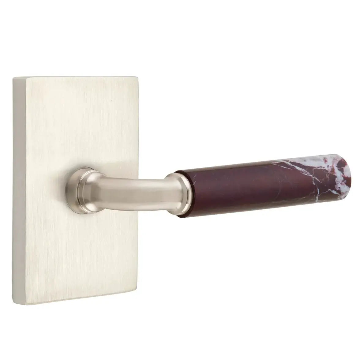 Emtek Rosso Levanto Marble Lever with Modern Rectangular Rosette and R-Bar Stem by Emtek