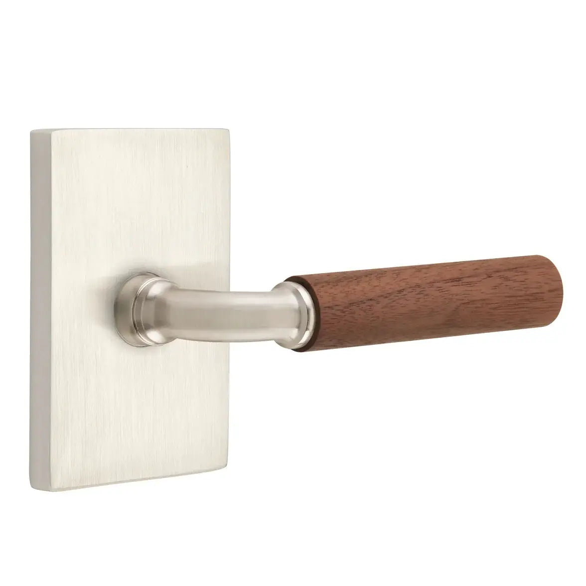 Emtek Walnut Lever with Modern Rectangular Rosette and R-Bar Stem by Emtek