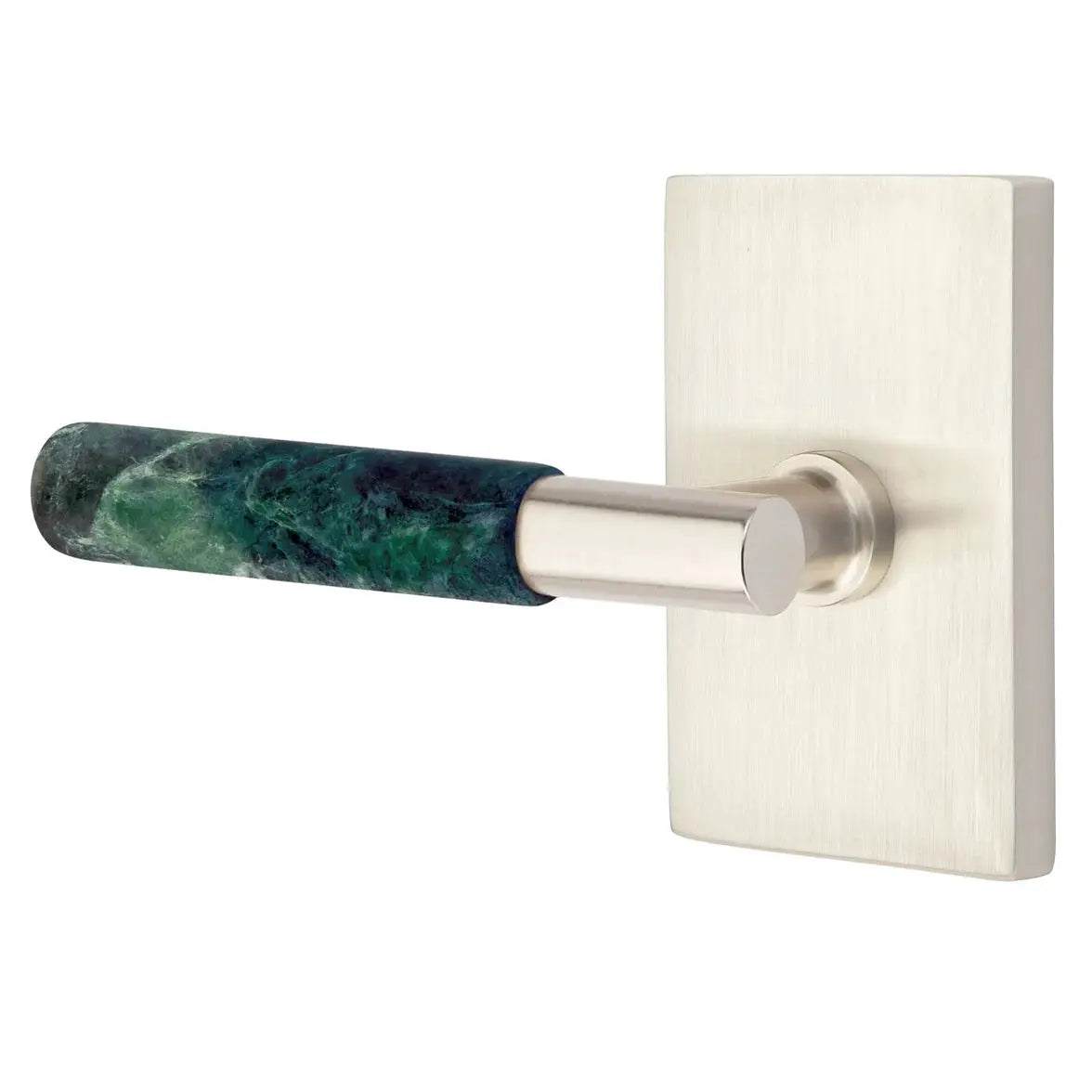 Emtek Green Marble Lever with Modern Rectangular Rosette and T-Bar Stem by Emtek