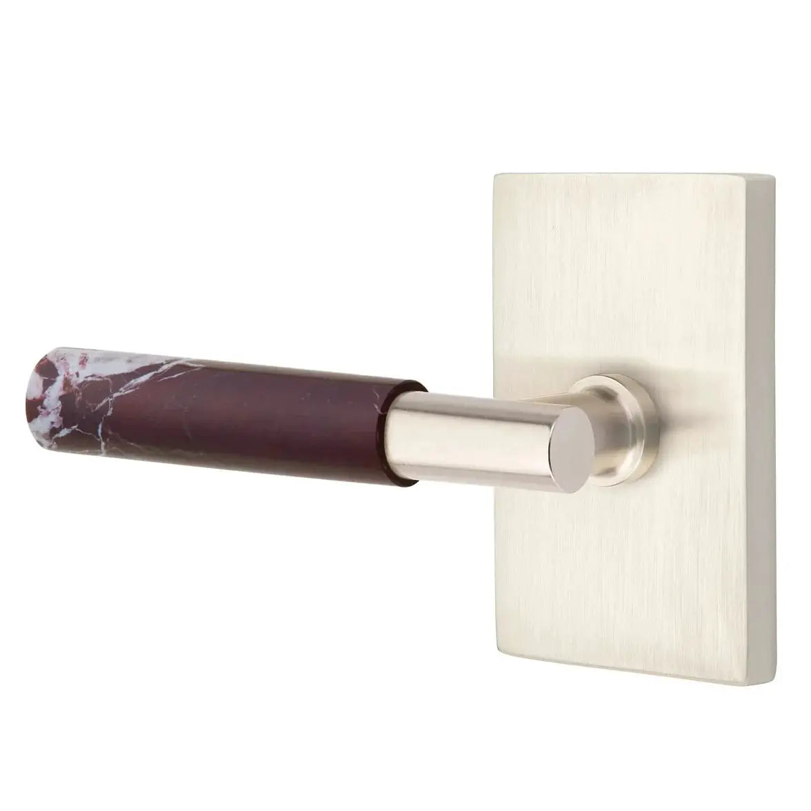 Emtek Rosso Levanto Marble Lever with Modern Rectangular Rosette and T-Bar Stem by Emtek