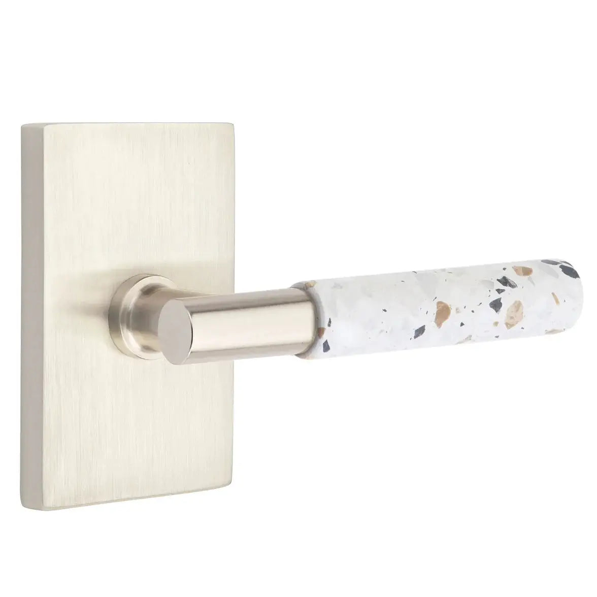 Emtek Light Terrazzo Lever with Modern Rectangular Rosette and T-Bar Stem by Emtek