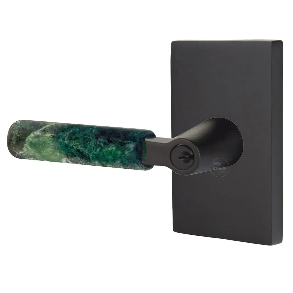 Emtek Green Marble Lever with Modern Rectangular Rosette and L-Square Stem by Emtek