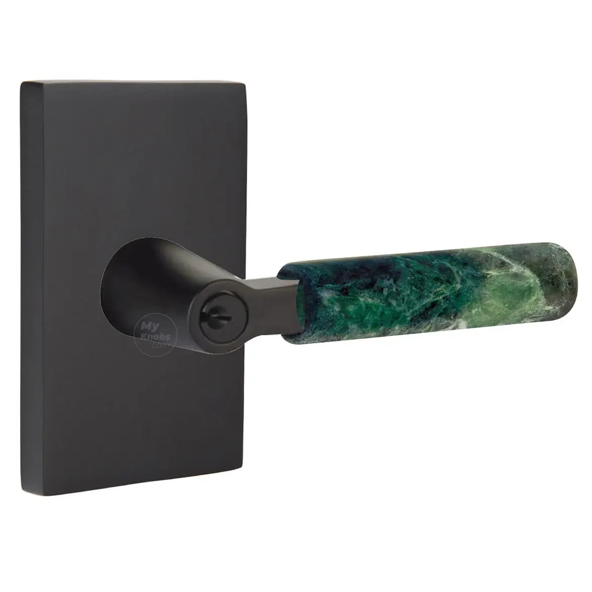 Emtek Green Marble Lever with Modern Rectangular Rosette and L-Square Stem by Emtek