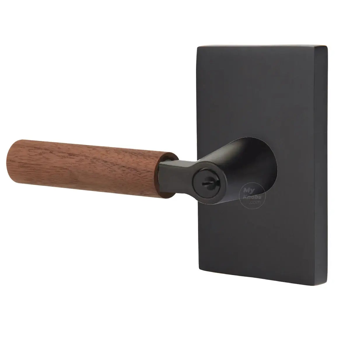 Emtek Walnut Lever with Modern Rectangular Rosette and L-Square Stem by Emtek