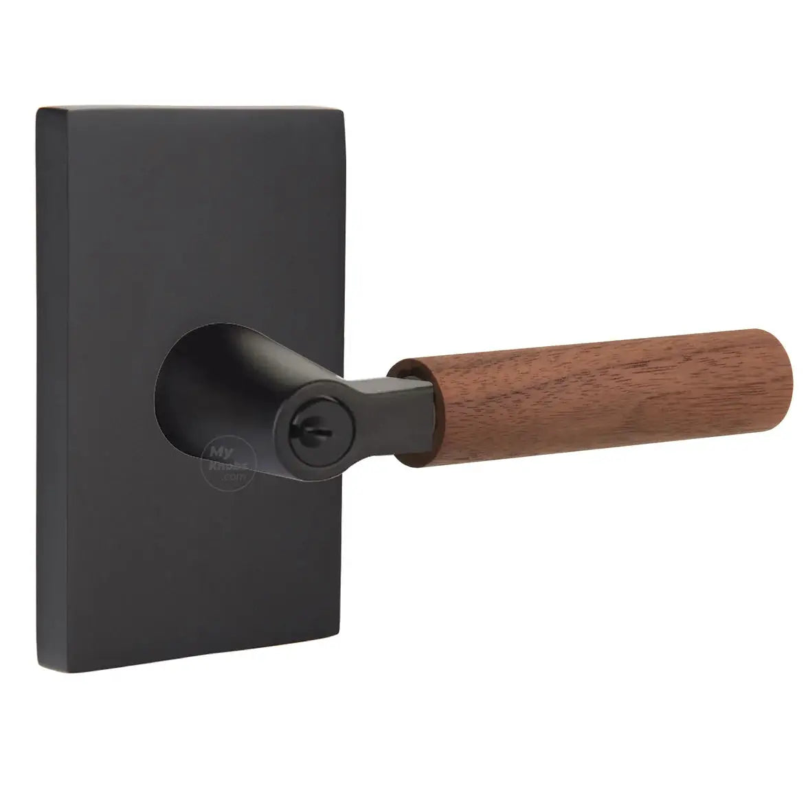 Emtek Walnut Lever with Modern Rectangular Rosette and L-Square Stem by Emtek