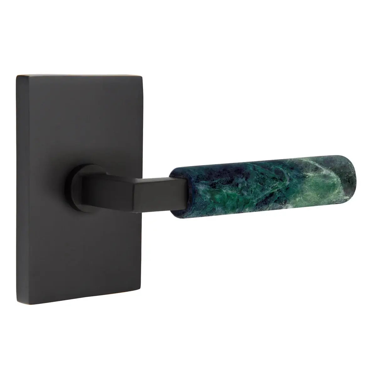 Emtek Green Marble Lever with Modern Rectangular Rosette and L-Square Stem by Emtek