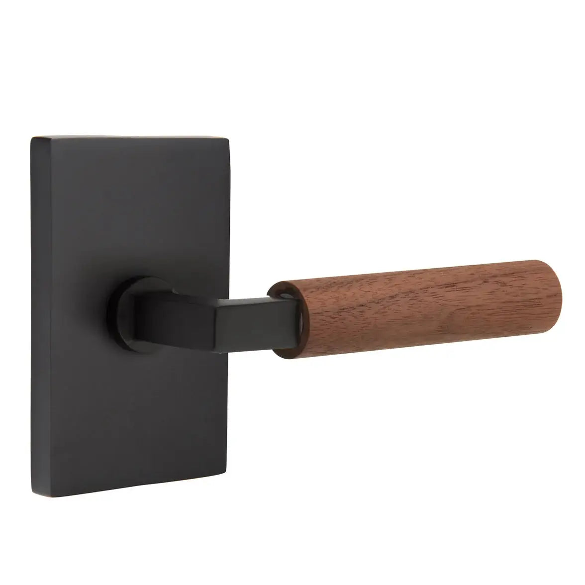 Emtek Walnut Lever with Modern Rectangular Rosette and L-Square Stem by Emtek
