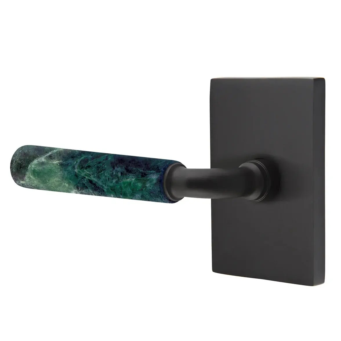 Emtek Green Marble Lever with Modern Rectangular Rosette and R-Bar Stem by Emtek