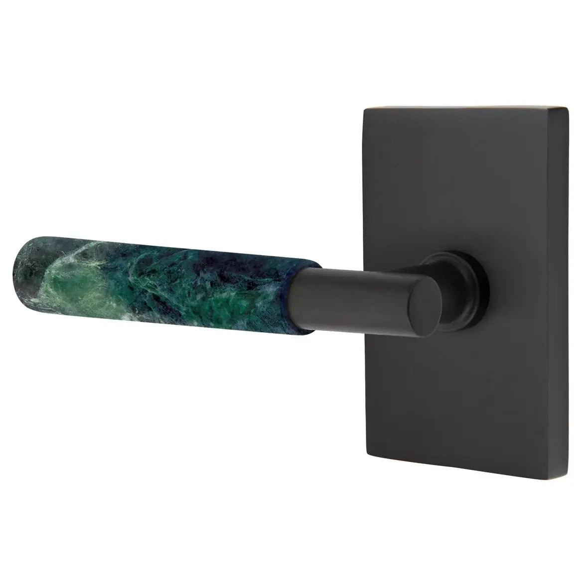 Emtek Green Marble Lever with Modern Rectangular Rosette and T-Bar Stem by Emtek