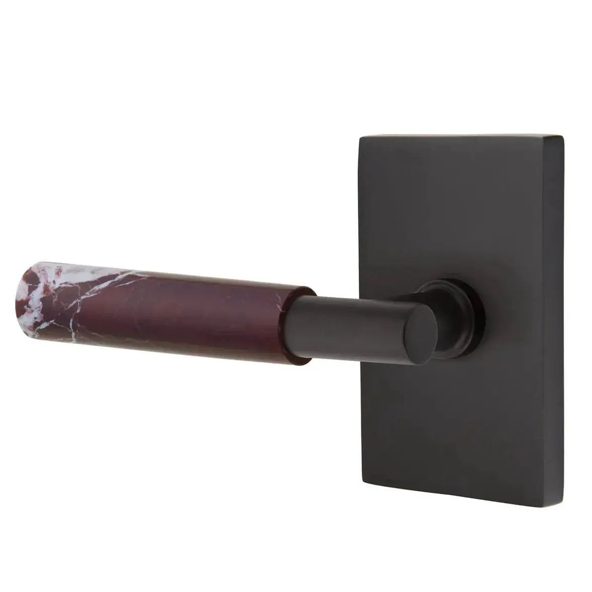 Emtek Rosso Levanto Marble Lever with Modern Rectangular Rosette and T-Bar Stem by Emtek