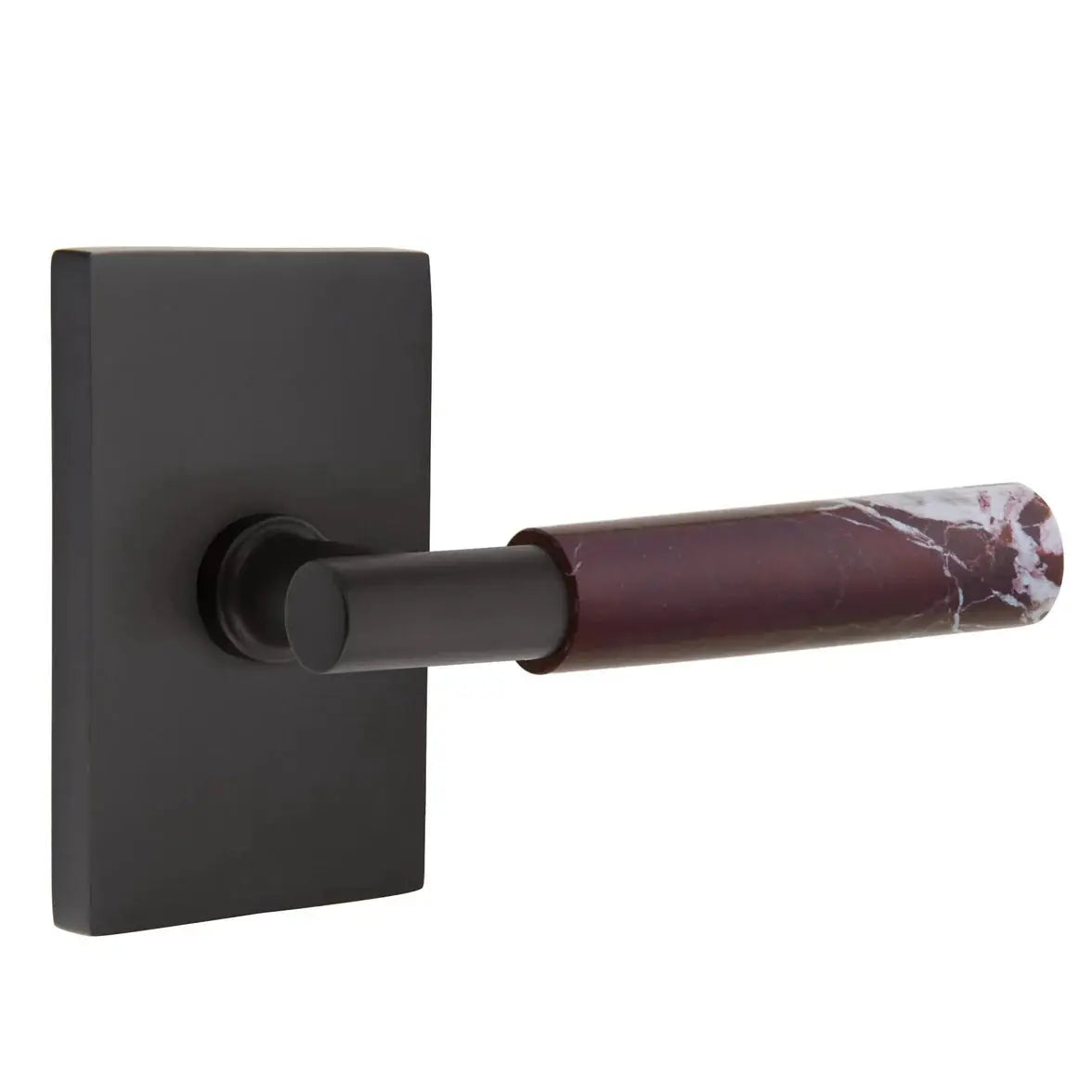 Emtek Rosso Levanto Marble Lever with Modern Rectangular Rosette and T-Bar Stem by Emtek